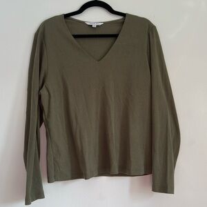 Ophelia‎ Roe Olive Green Ribbed V-Neck Long Sleeve Top Plus Size 1X